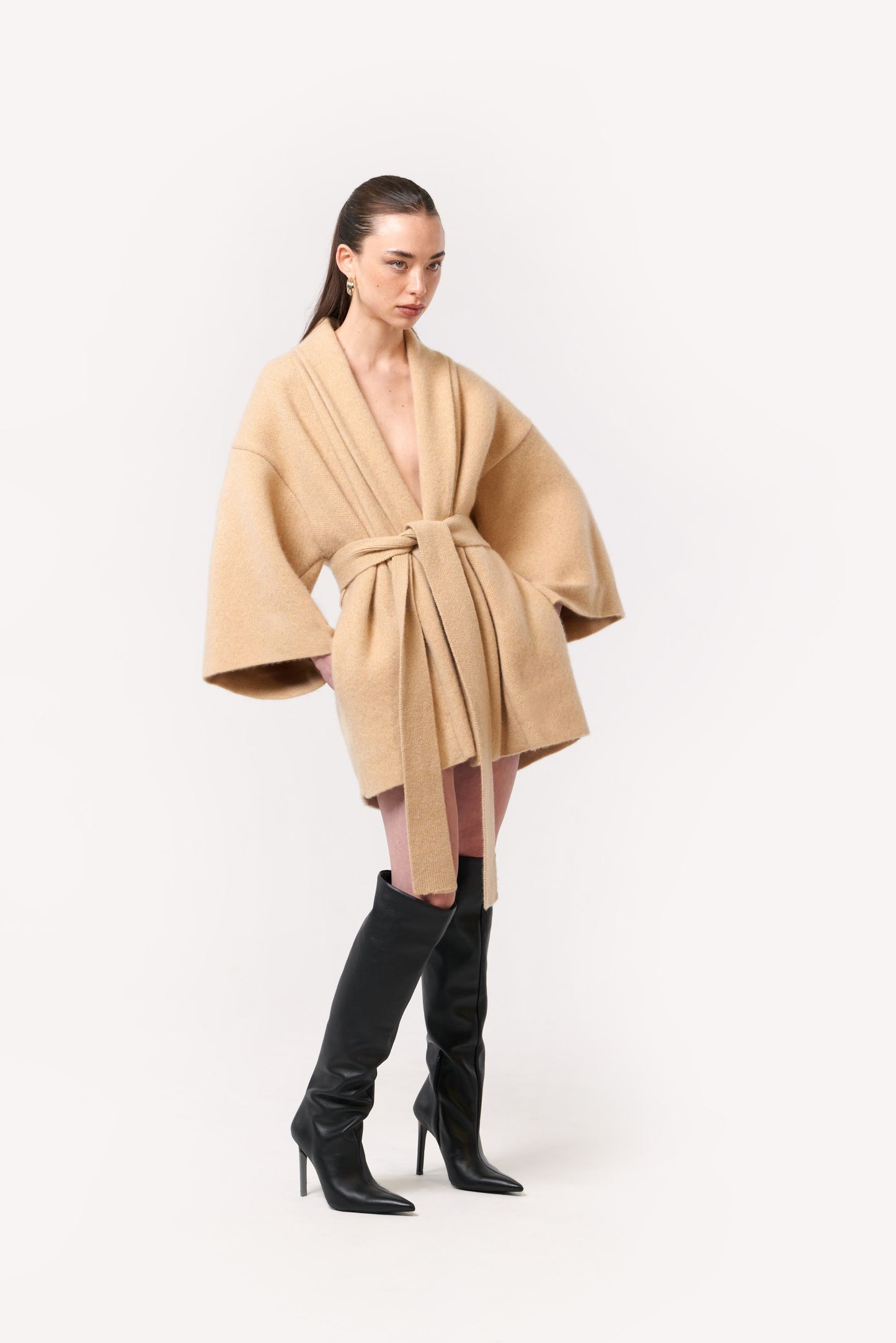 Timeless Exclusive Heavy Cashmere Knit-Kimono Camel