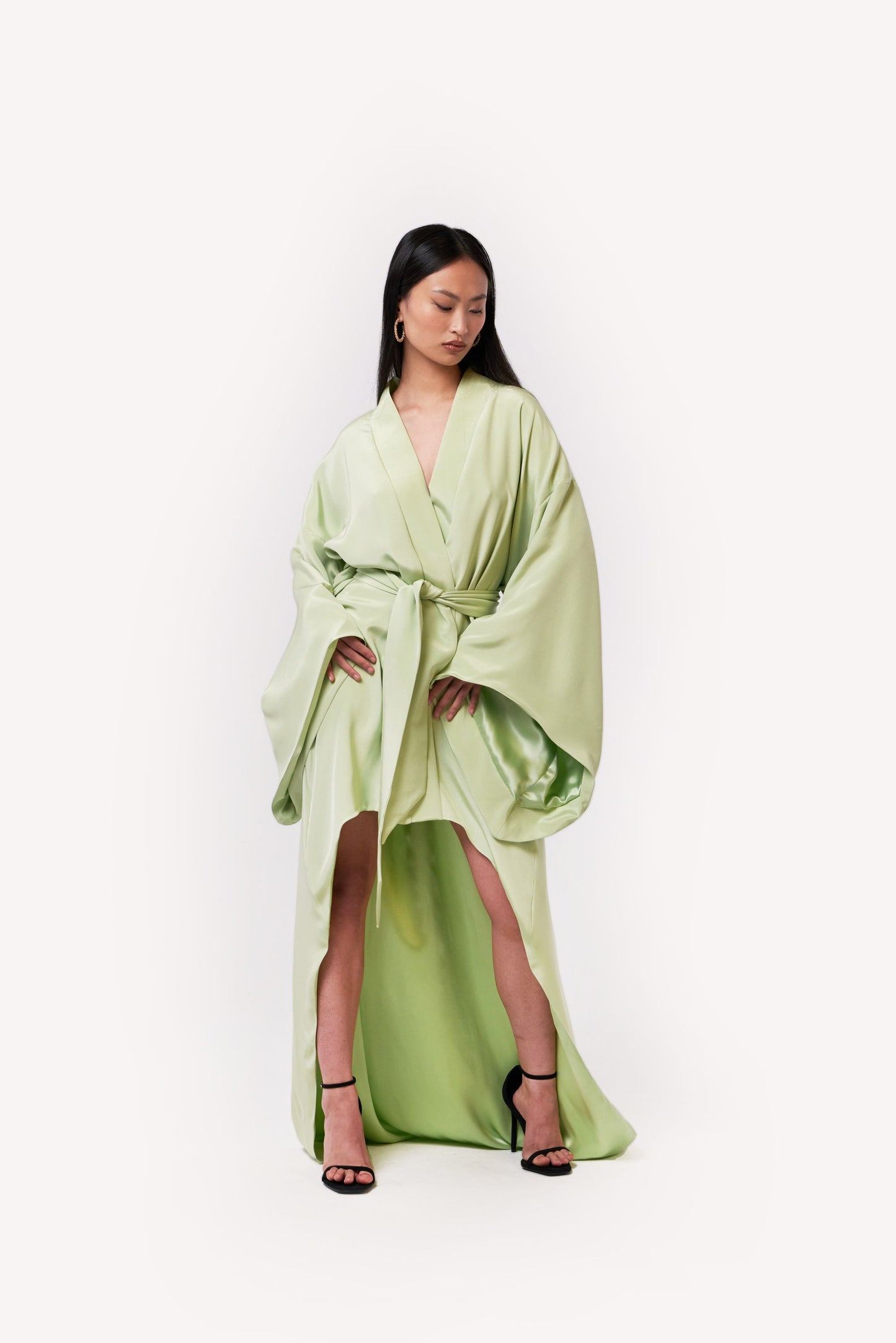 One-of-a-kind Evening Silk Kimono Gown Mint Green